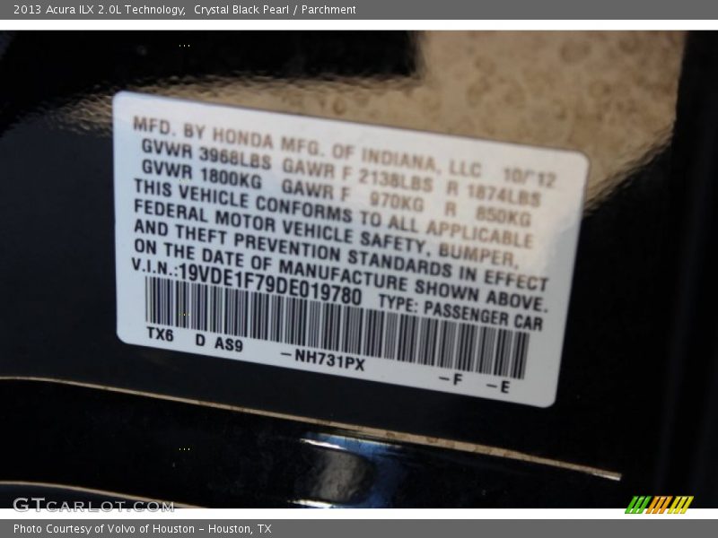 Crystal Black Pearl / Parchment 2013 Acura ILX 2.0L Technology