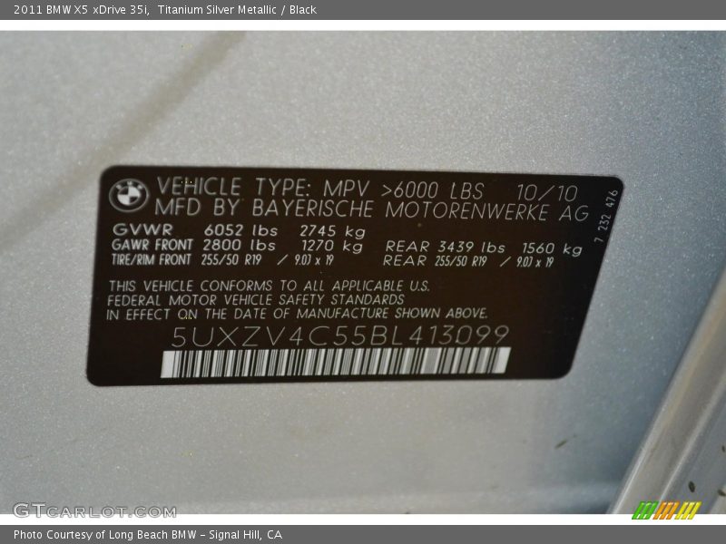 Titanium Silver Metallic / Black 2011 BMW X5 xDrive 35i