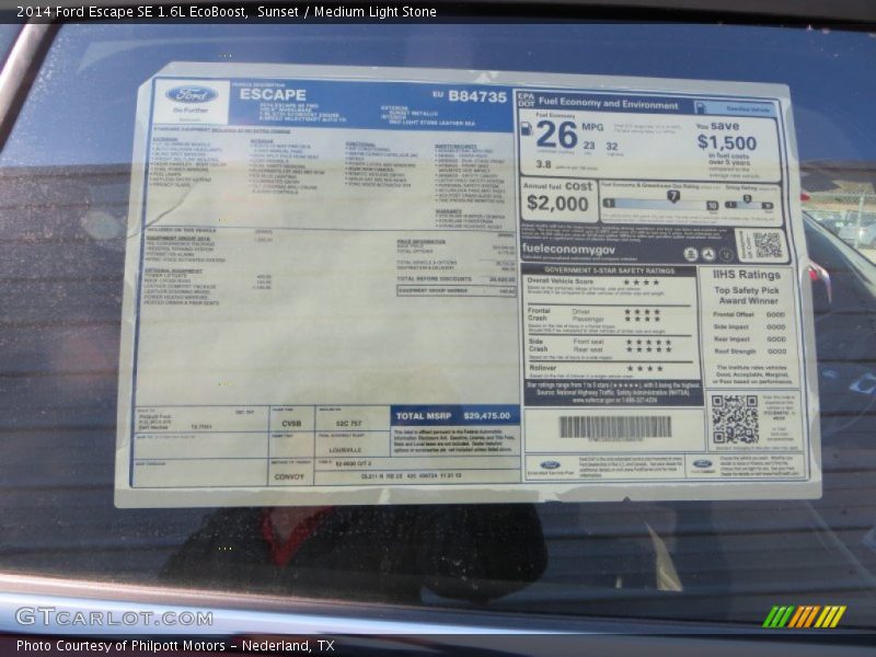 Sunset / Medium Light Stone 2014 Ford Escape SE 1.6L EcoBoost
