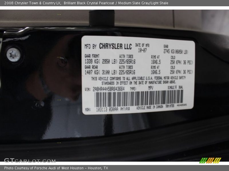 Brilliant Black Crystal Pearlcoat / Medium Slate Gray/Light Shale 2008 Chrysler Town & Country LX