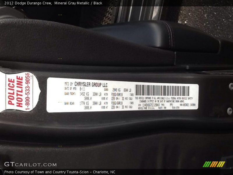 Mineral Gray Metallic / Black 2012 Dodge Durango Crew