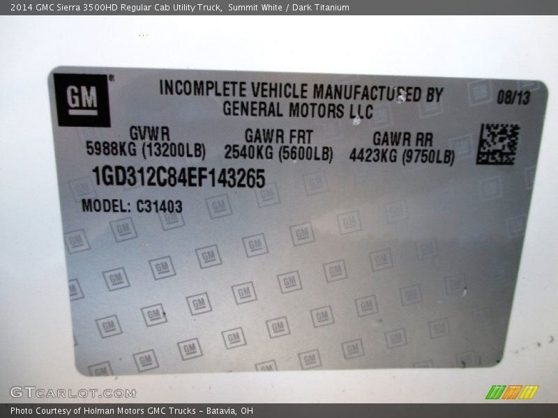 Summit White / Dark Titanium 2014 GMC Sierra 3500HD Regular Cab Utility Truck