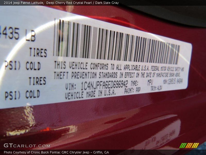 2014 Patriot Latitude Deep Cherry Red Crystal Pearl Color Code PRP