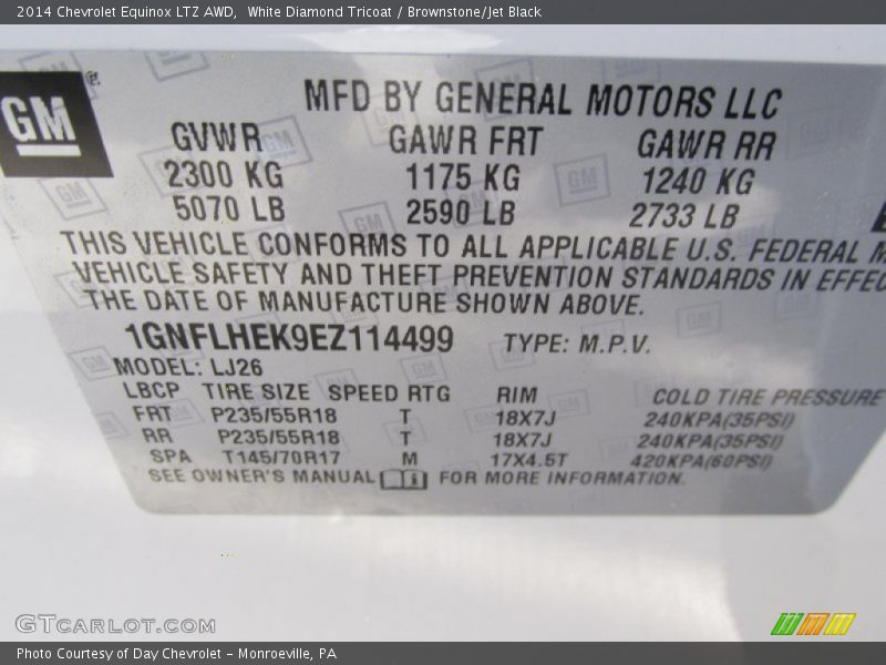 White Diamond Tricoat / Brownstone/Jet Black 2014 Chevrolet Equinox LTZ AWD