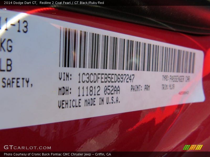 2014 Dart GT Redline 2 Coat Pearl Color Code PRM
