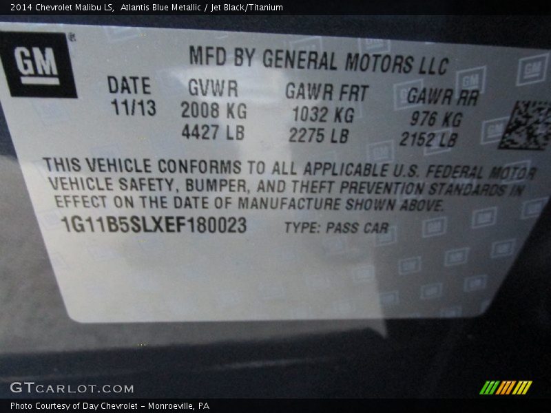 Atlantis Blue Metallic / Jet Black/Titanium 2014 Chevrolet Malibu LS