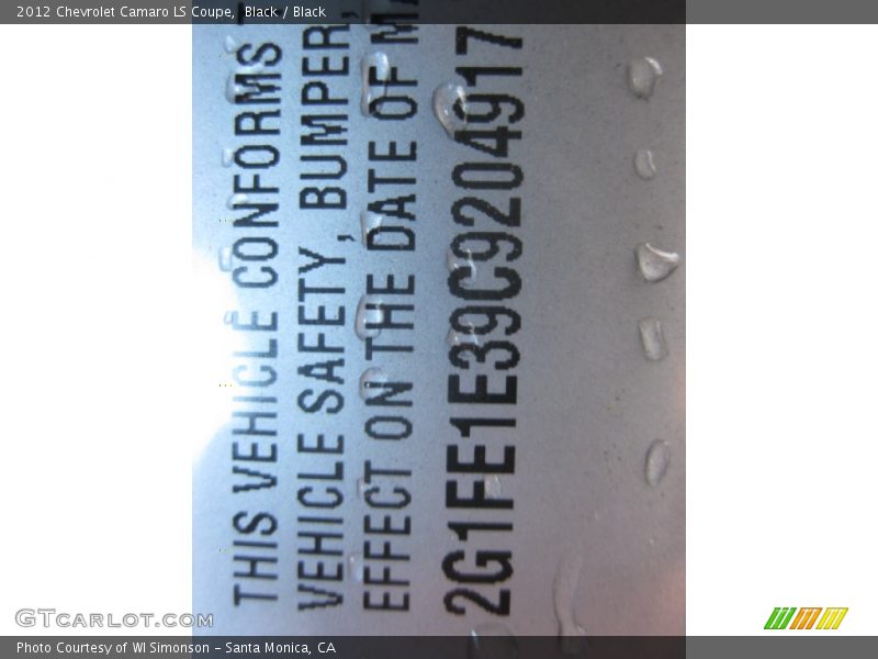 Black / Black 2012 Chevrolet Camaro LS Coupe