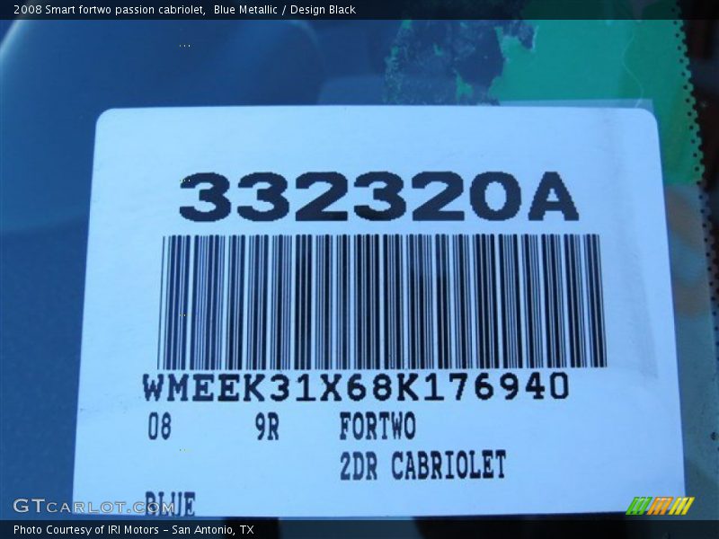 Blue Metallic / Design Black 2008 Smart fortwo passion cabriolet