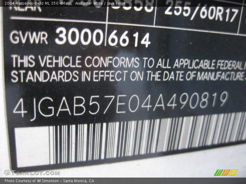 Alabaster White / Java Beige 2004 Mercedes-Benz ML 350 4Matic