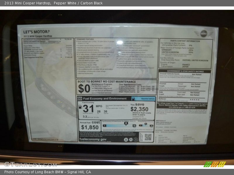 Pepper White / Carbon Black 2013 Mini Cooper Hardtop
