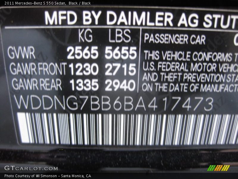 Black / Black 2011 Mercedes-Benz S 550 Sedan