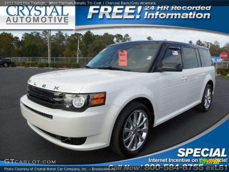 White Platinum Metallic Tri-Coat / Charcoal Black/Grey Alcantara 2011 Ford Flex Titanium
