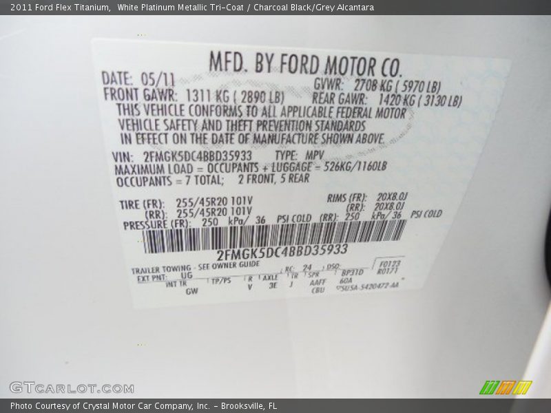 2011 Flex Titanium White Platinum Metallic Tri-Coat Color Code UG