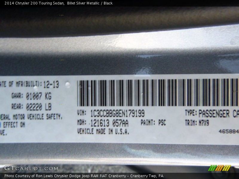 Billet Silver Metallic / Black 2014 Chrysler 200 Touring Sedan