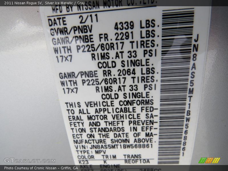 Silver Ice Metallic / Gray 2011 Nissan Rogue SV