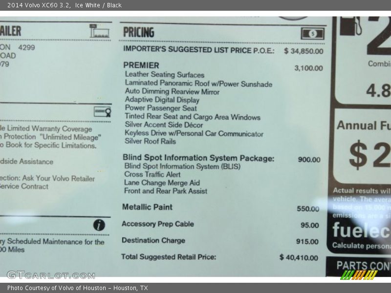 Ice White / Black 2014 Volvo XC60 3.2