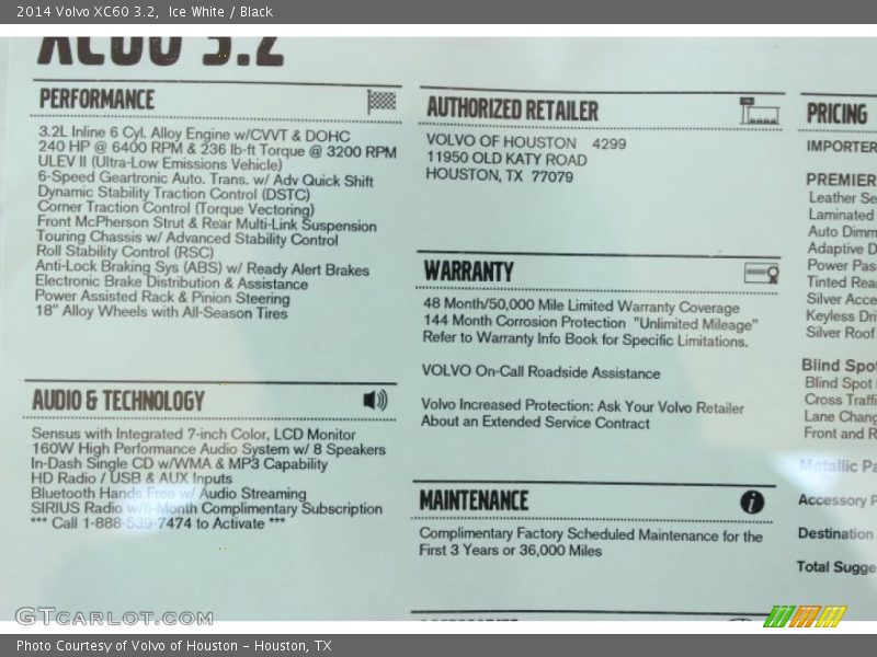 Ice White / Black 2014 Volvo XC60 3.2