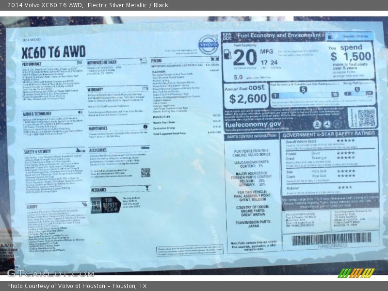  2014 XC60 T6 AWD Window Sticker