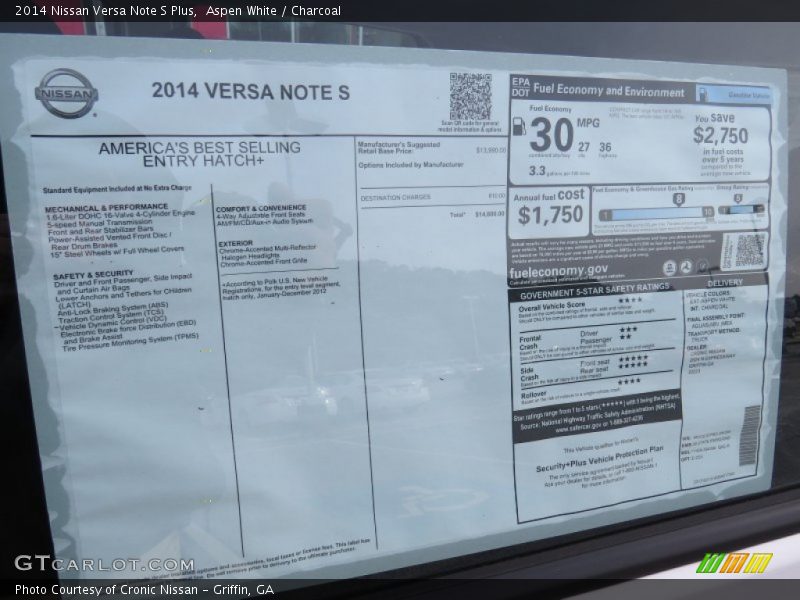 Aspen White / Charcoal 2014 Nissan Versa Note S Plus