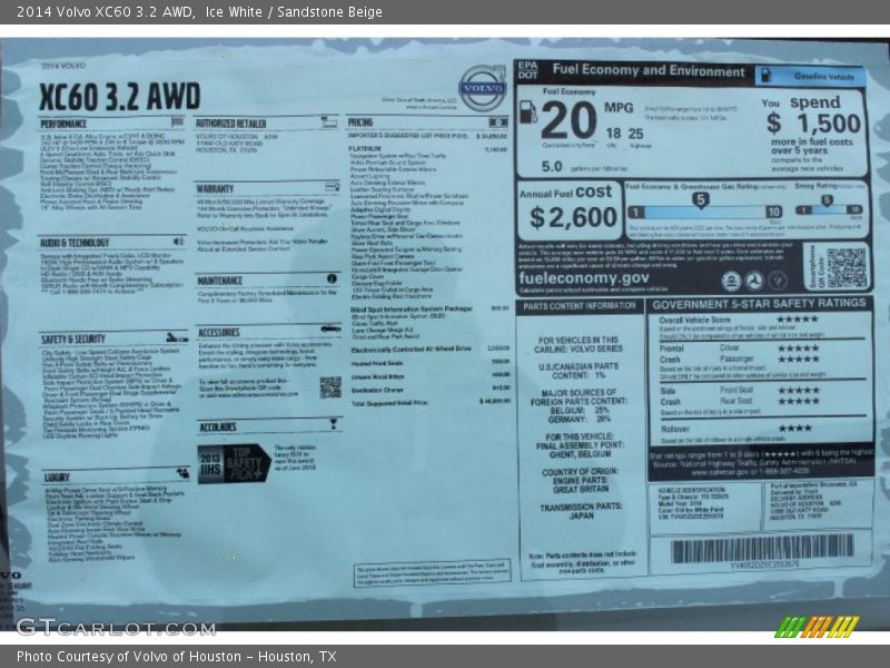 Ice White / Sandstone Beige 2014 Volvo XC60 3.2 AWD