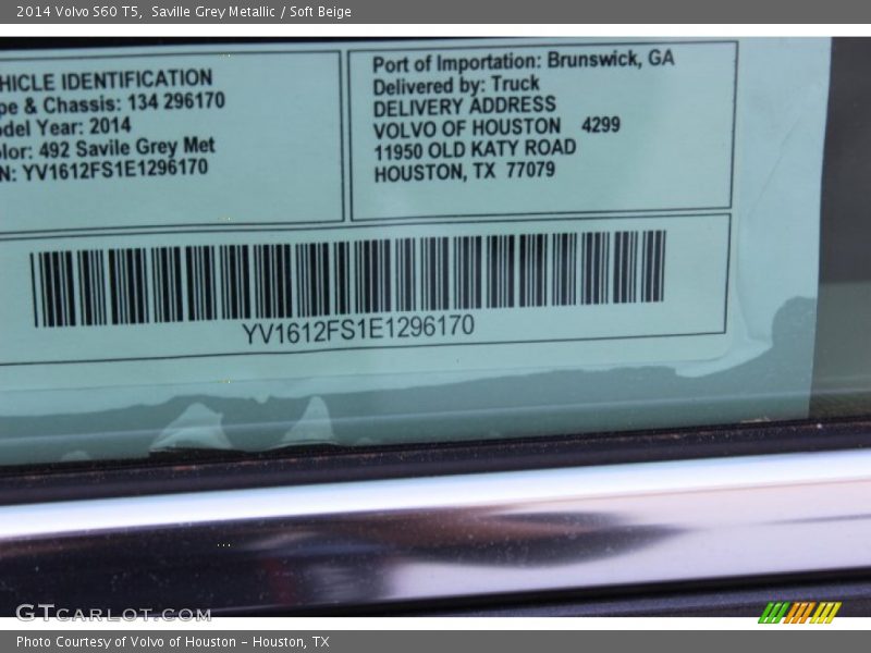 Saville Grey Metallic / Soft Beige 2014 Volvo S60 T5