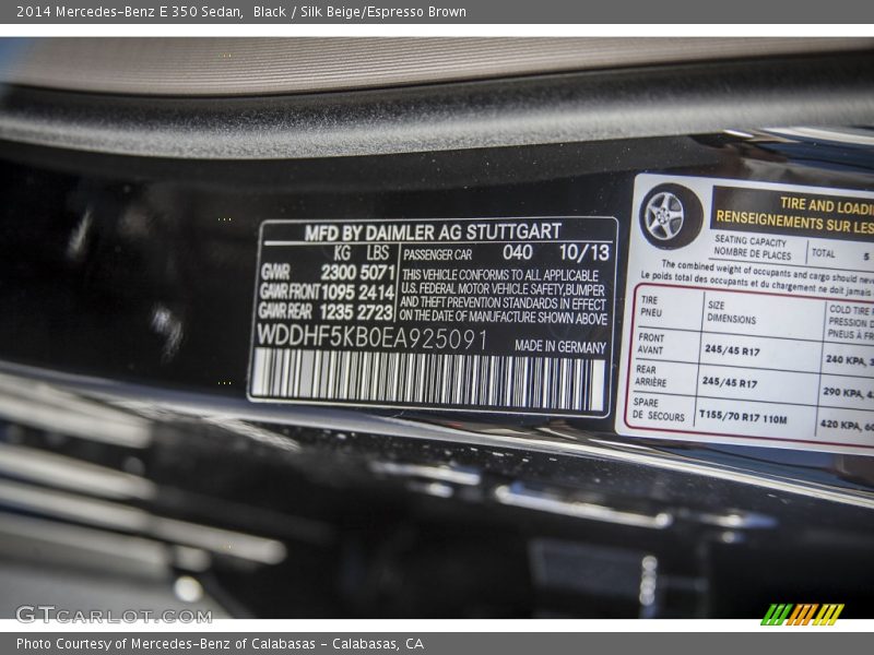 Black / Silk Beige/Espresso Brown 2014 Mercedes-Benz E 350 Sedan
