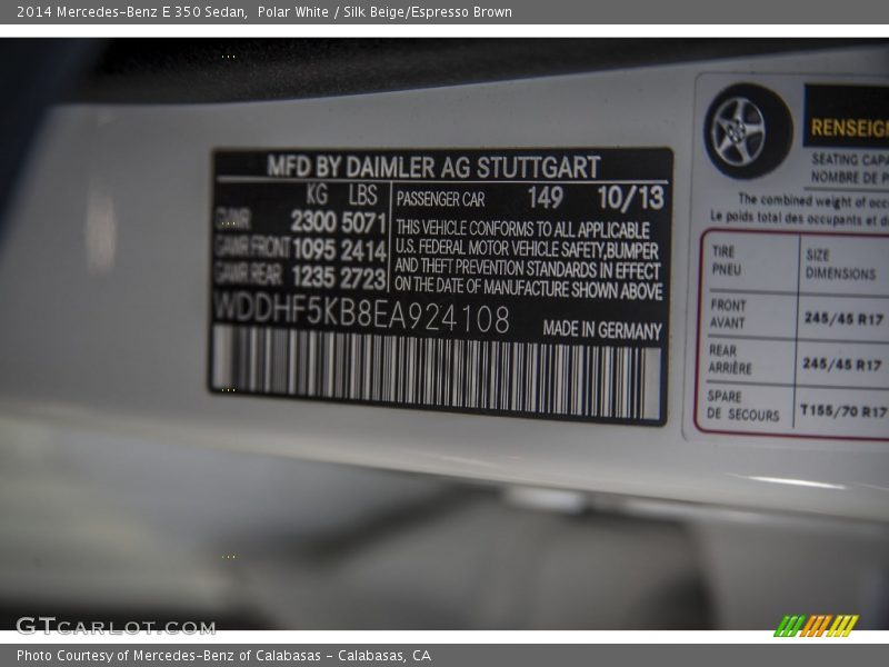 Polar White / Silk Beige/Espresso Brown 2014 Mercedes-Benz E 350 Sedan