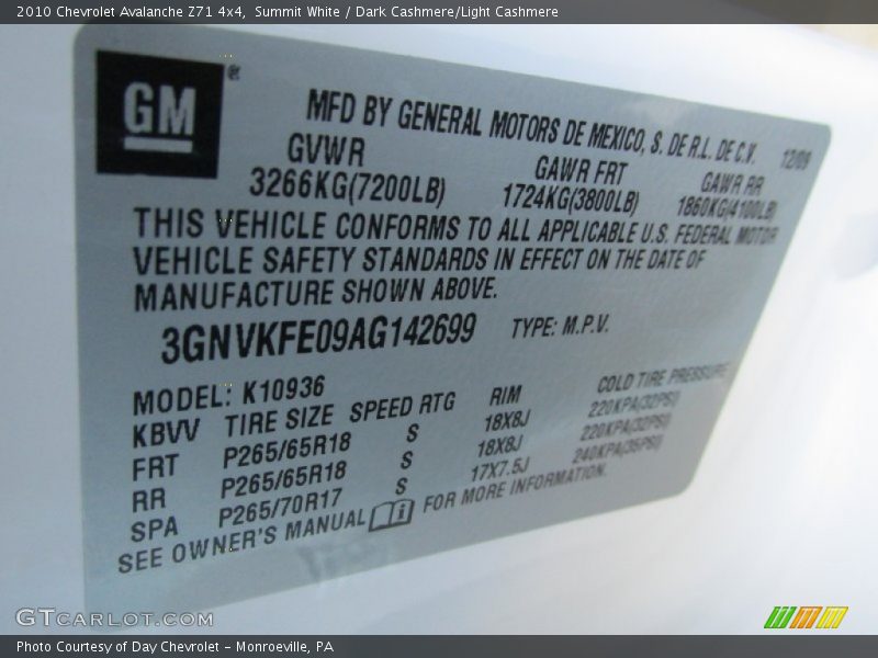 Summit White / Dark Cashmere/Light Cashmere 2010 Chevrolet Avalanche Z71 4x4