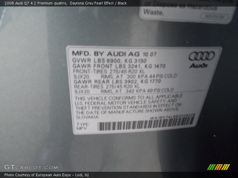 Daytona Grey Pearl Effect / Black 2008 Audi Q7 4.2 Premium quattro