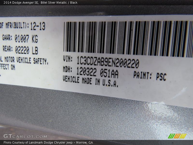 Billet Silver Metallic / Black 2014 Dodge Avenger SE
