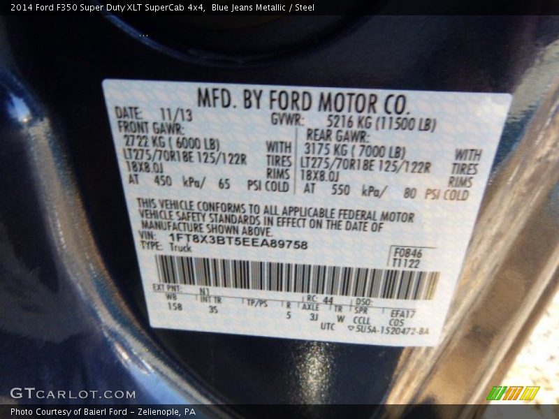 Blue Jeans Metallic / Steel 2014 Ford F350 Super Duty XLT SuperCab 4x4