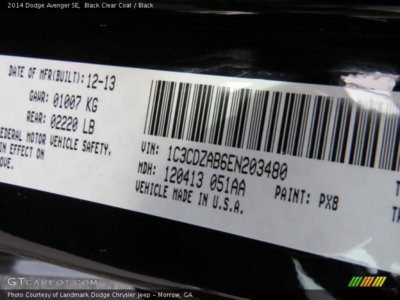 Black Clear Coat / Black 2014 Dodge Avenger SE