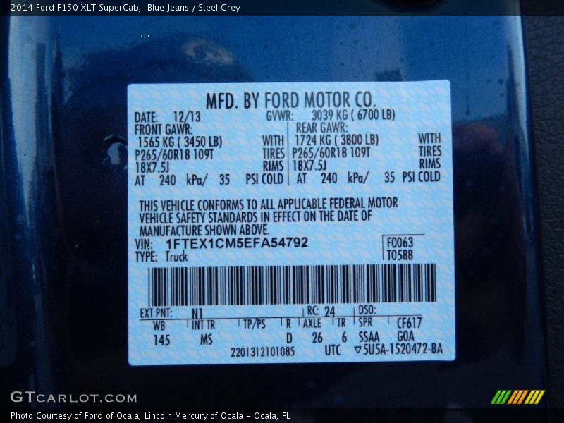 2014 F150 XLT SuperCab Blue Jeans Color Code N1