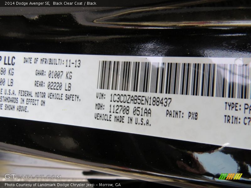 Black Clear Coat / Black 2014 Dodge Avenger SE