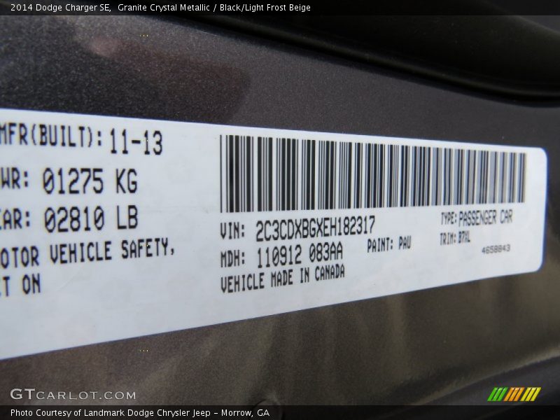 Granite Crystal Metallic / Black/Light Frost Beige 2014 Dodge Charger SE