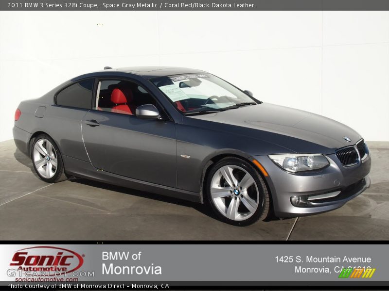 Space Gray Metallic / Coral Red/Black Dakota Leather 2011 BMW 3 Series 328i Coupe