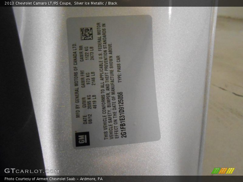 Silver Ice Metallic / Black 2013 Chevrolet Camaro LT/RS Coupe