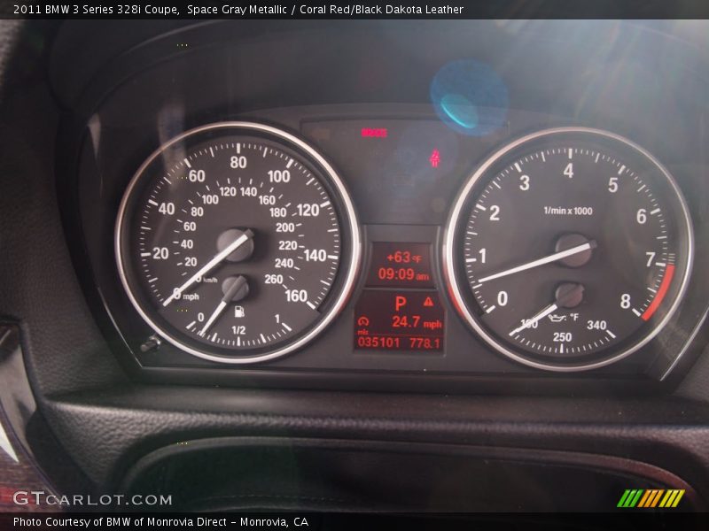 Space Gray Metallic / Coral Red/Black Dakota Leather 2011 BMW 3 Series 328i Coupe
