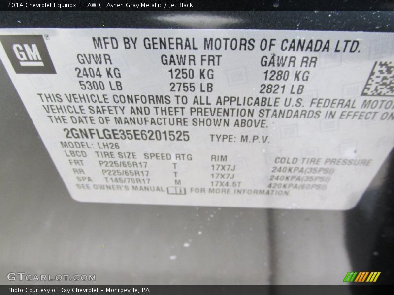 Ashen Gray Metallic / Jet Black 2014 Chevrolet Equinox LT AWD