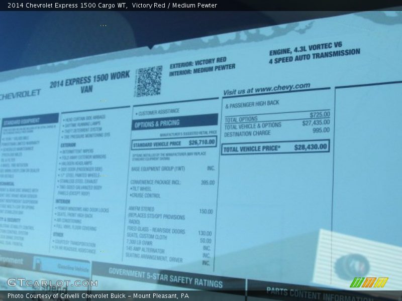 Victory Red / Medium Pewter 2014 Chevrolet Express 1500 Cargo WT