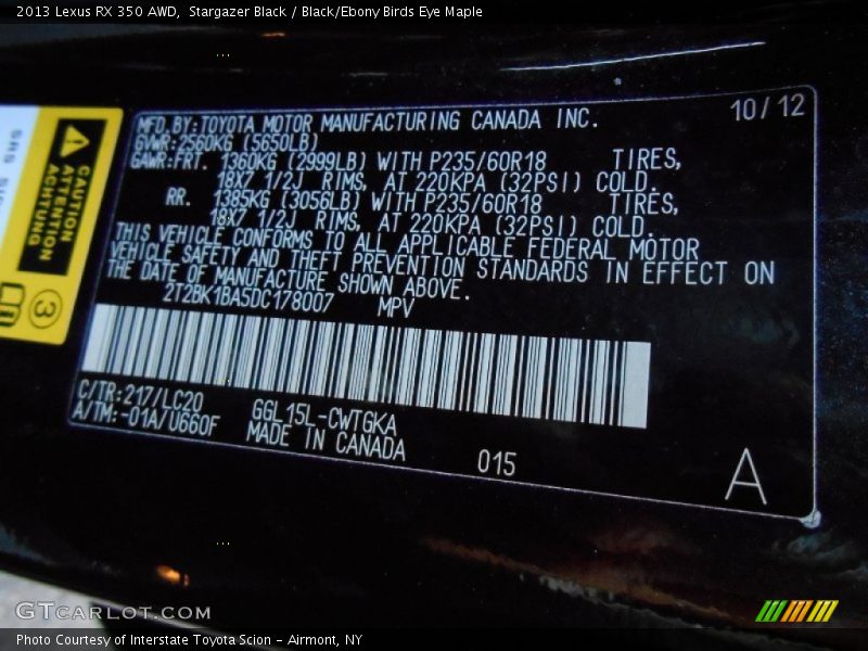 Stargazer Black / Black/Ebony Birds Eye Maple 2013 Lexus RX 350 AWD