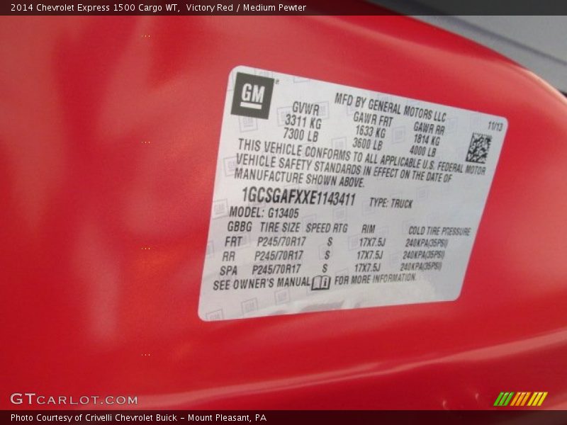 Victory Red / Medium Pewter 2014 Chevrolet Express 1500 Cargo WT