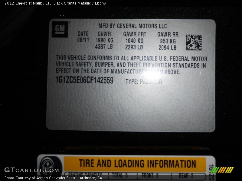 Black Granite Metallic / Ebony 2012 Chevrolet Malibu LT