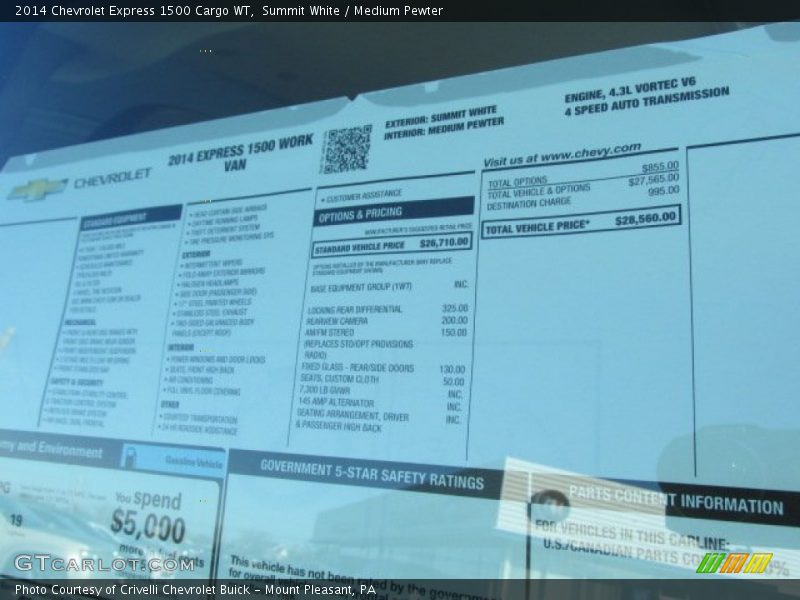 Summit White / Medium Pewter 2014 Chevrolet Express 1500 Cargo WT