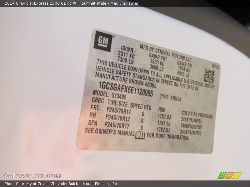 Summit White / Medium Pewter 2014 Chevrolet Express 1500 Cargo WT