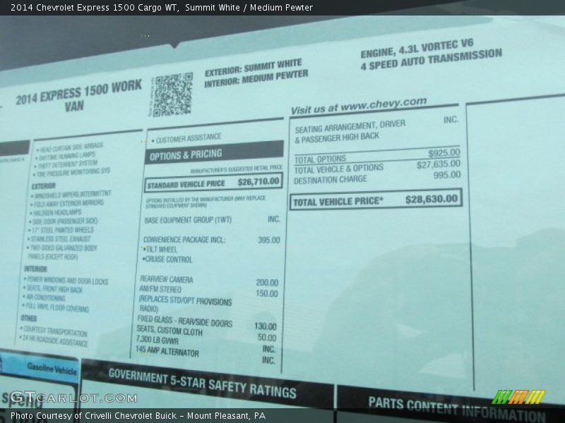 Summit White / Medium Pewter 2014 Chevrolet Express 1500 Cargo WT