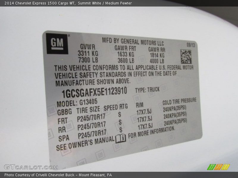 Summit White / Medium Pewter 2014 Chevrolet Express 1500 Cargo WT