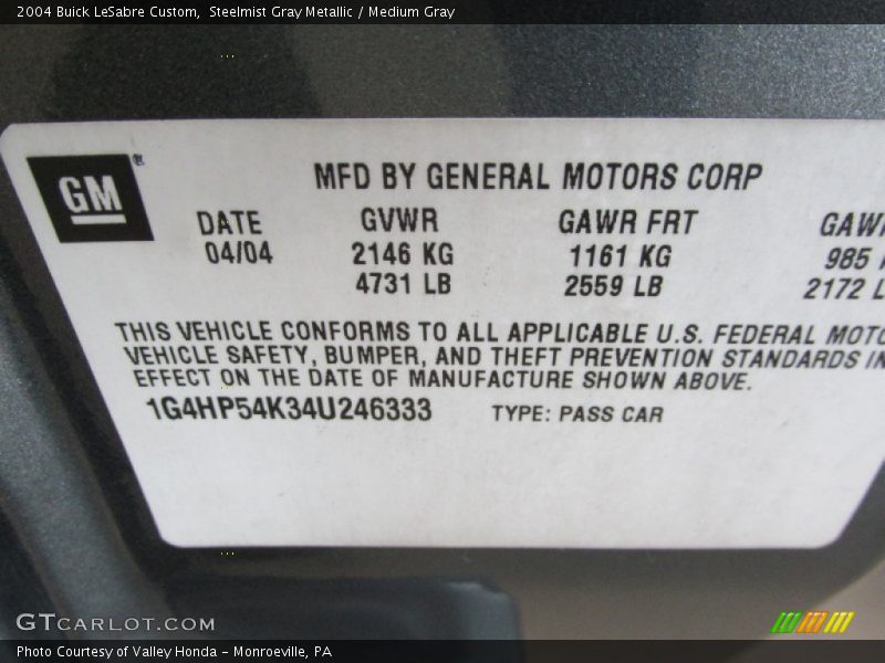 Steelmist Gray Metallic / Medium Gray 2004 Buick LeSabre Custom