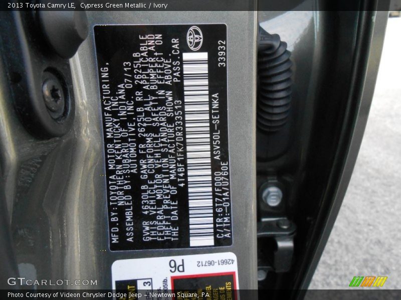 Cypress Green Metallic / Ivory 2013 Toyota Camry LE
