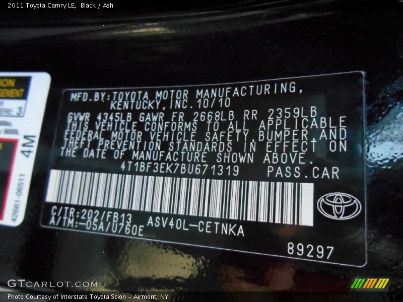 Black / Ash 2011 Toyota Camry LE
